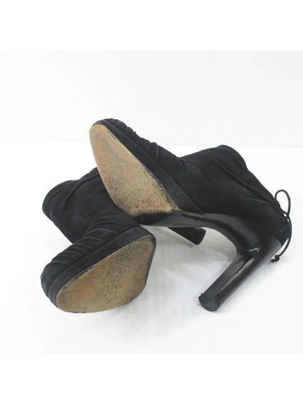 Gucci Booties High Heels Gathered Ribbon 37.5 Black Suede - Picture 7 of 9